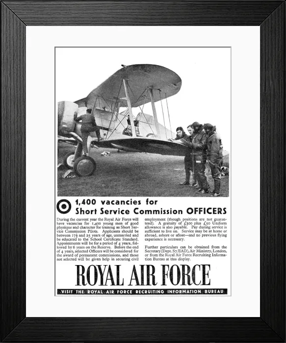 Framed Print : RAF Recruitment Short Service Commissions 1938 Framed Print : RAF Recruitment Short Service Commissions 1938
