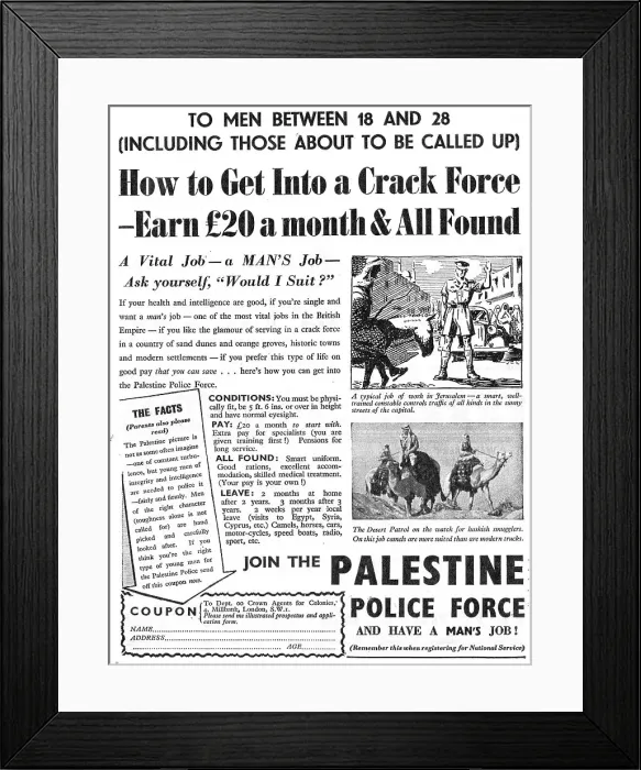 Framed Print : Palestine Police Force Recruitment 1946 Framed Print : Palestine Police Force Recruitment 1946