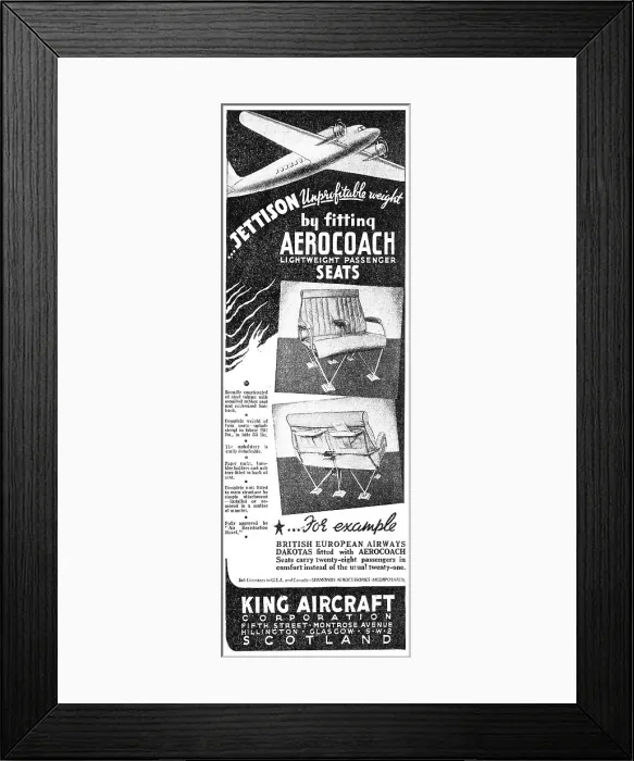 Framed Print : King Aircraft Corporation - Aerocoach Aircraft Seats. 1949 Framed Print : King Aircraft Corporation - Aerocoach Aircraft Seats. 1949