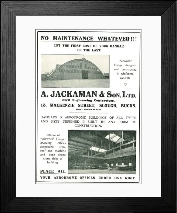 Framed Print : A.Jackaman & Son Ltd Slough. Hangars & Aerodrome Buildings Framed Print : A.Jackaman & Son Ltd Slough. Hangars & Aerodrome Buildings