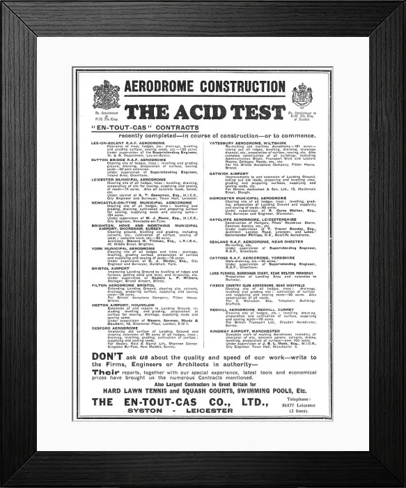 Framed Print : En-Tout-Cas Aerodrome Surfaces ; Gatwick Framed Print : En-Tout-Cas Aerodrome Surfaces ; Gatwick