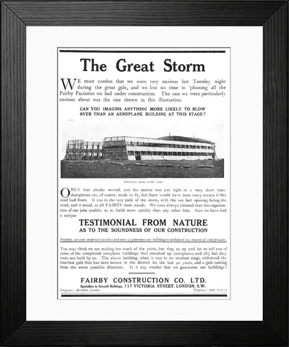Framed Print : Fairby Construction Co. Aircraft Hangars - Fairby Construction Co Ltd. Date: 1916 Framed Print : Fairby Construction Co. Aircraft Hangars - Fairby Construction Co Ltd. Date: 1916