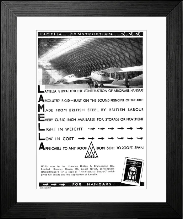 Framed Print : Horseley Bridge Aircraft Hangars Lamella 1931 Framed Print : Horseley Bridge Aircraft Hangars Lamella 1931