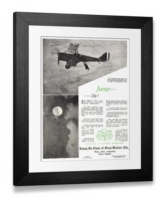 Framed Print : Irvin Parachutes 1929 Framed Print : Irvin Parachutes 1929