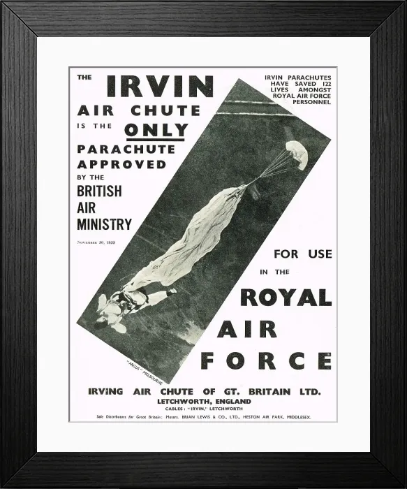 Framed Print : Irvin Air Chutes Approved By The RAF Framed Print : Irvin Air Chutes Approved By The RAF
