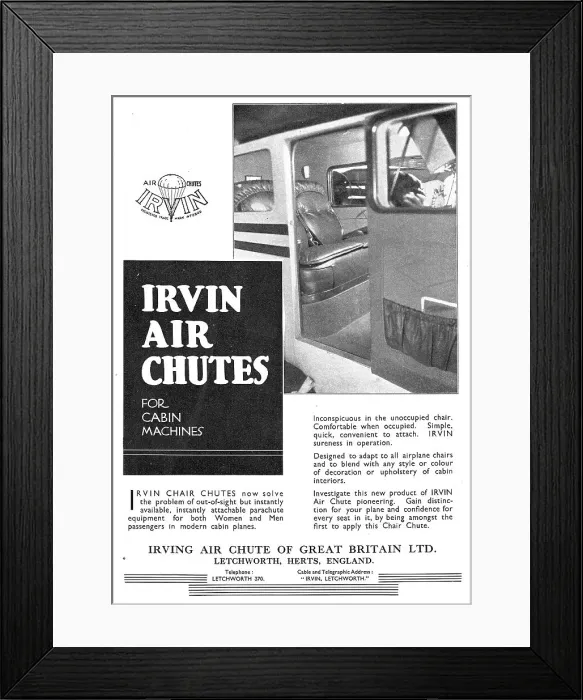 Framed Print : Irvin Air Chute Parachutes For Cabin Machines Framed Print : Irvin Air Chute Parachutes For Cabin Machines