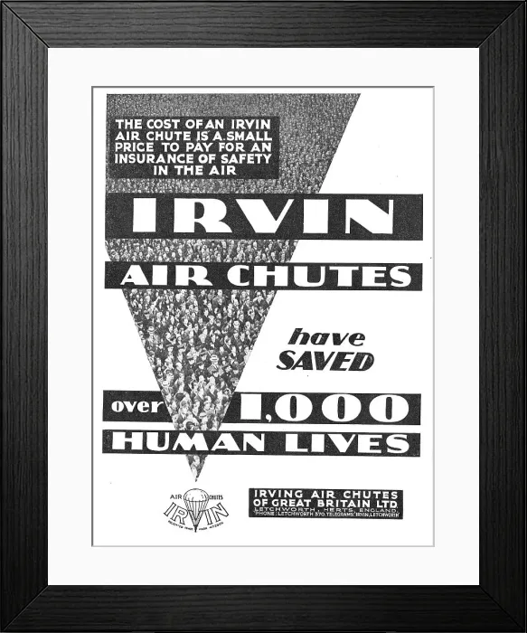 Framed Print : Irvin Air Chute Parachutes Have Saved 1, 000 Lives Framed Print : Irvin Air Chute Parachutes Have Saved 1, 000 Lives