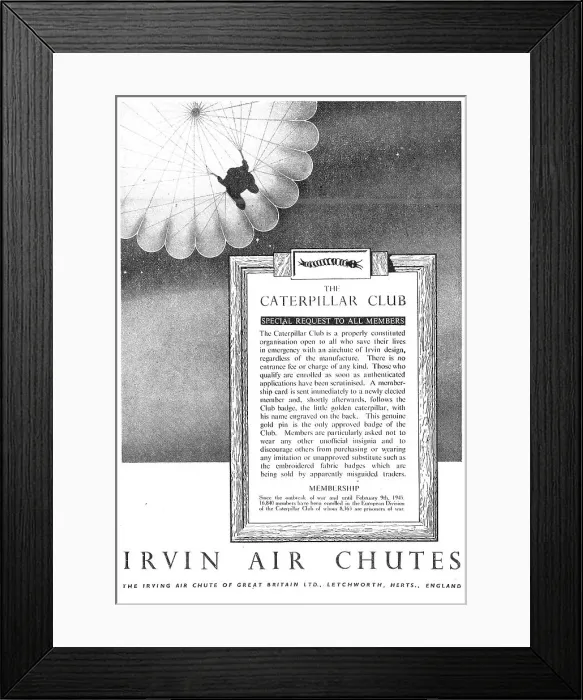 Framed Print : Irvin Air Chutes - Caterpillar Club Framed Print : Irvin Air Chutes - Caterpillar Club