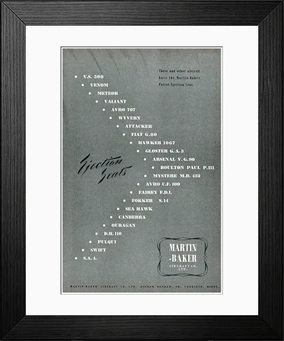 Framed Print : Martin-Baker Ejection Seats - Types Using 1952 Framed Print : Martin-Baker Ejection Seats - Types Using 1952