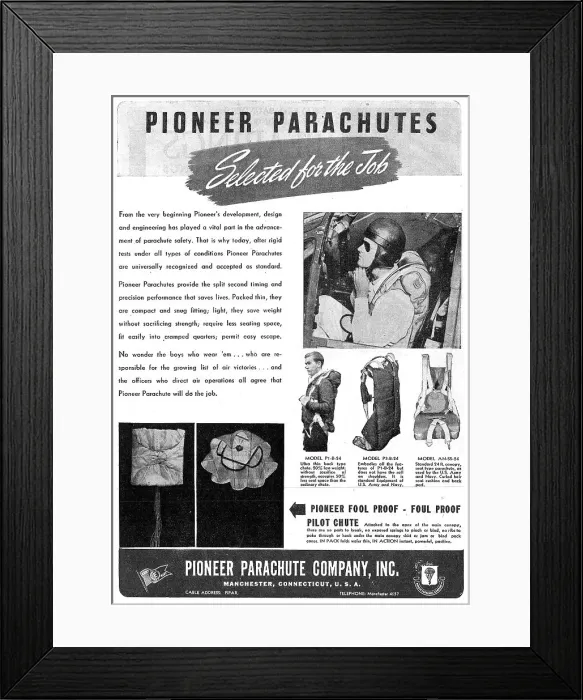 Framed Print : Pioneer Parachutes 1943 Advert Framed Print : Pioneer Parachutes 1943 Advert