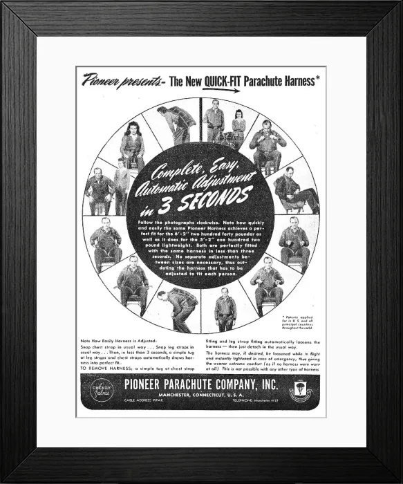 Framed Print : Pioneer Parachutes 1945 Advert