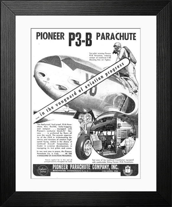 Framed Print : Pioneer P3-B Parachute 1948 Advert Framed Print : Pioneer P3-B Parachute 1948 Advert