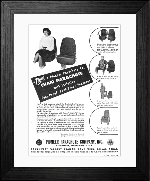 Framed Print : Pioneer Chair Parachutes 1940 Framed Print : Pioneer Chair Parachutes 1940