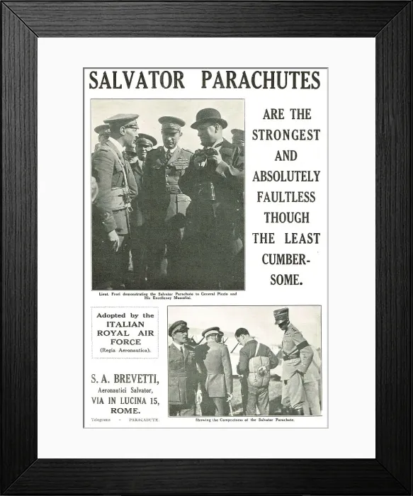 Framed Print : Salvator Parachutes Adopted By The Italian Air Force Framed Print : Salvator Parachutes Adopted By The Italian Air Force
