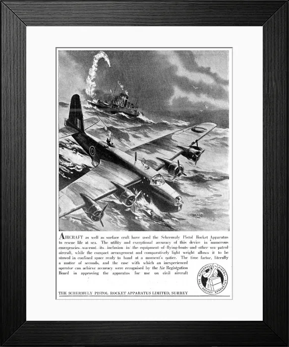 Framed Print : Schermuly Pistol Rocket Apparatus 1943 Advert Framed Print : Schermuly Pistol Rocket Apparatus 1943 Advert