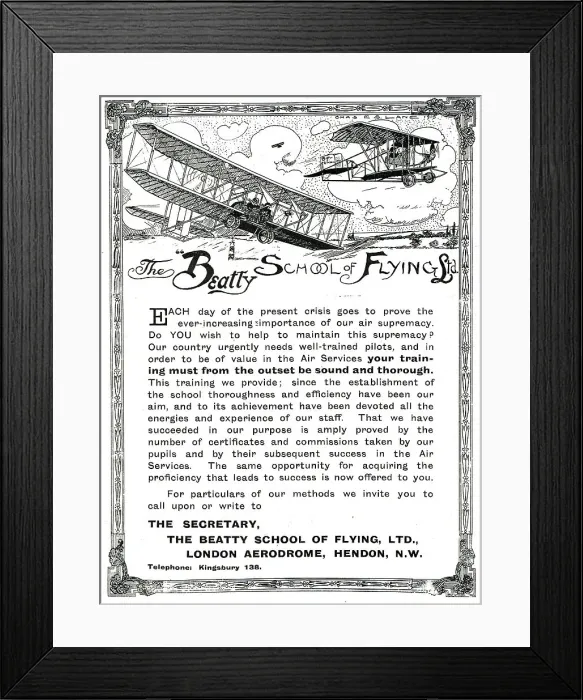 Framed Print : The Beatty School Of Flying Hendon Framed Print : The Beatty School Of Flying Hendon