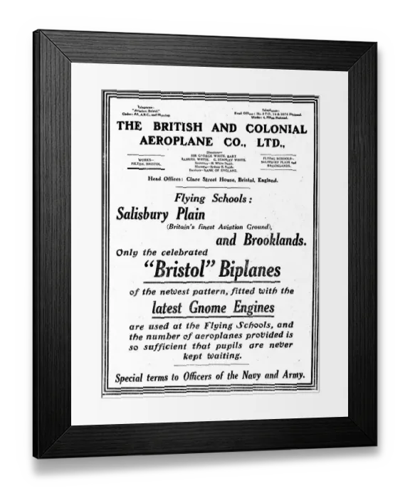 Framed Print : Bristol Flying Schools Are At Salisbury Plain & Brooklands Framed Print : Bristol Flying Schools Are At Salisbury Plain & Brooklands