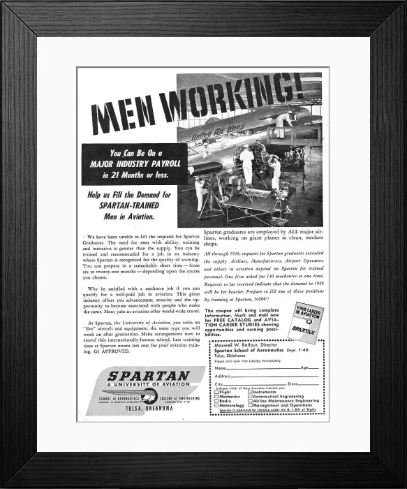 Framed Print : Spartan School Of Aeronautics Tulsa 1949 Framed Print : Spartan School Of Aeronautics Tulsa 1949