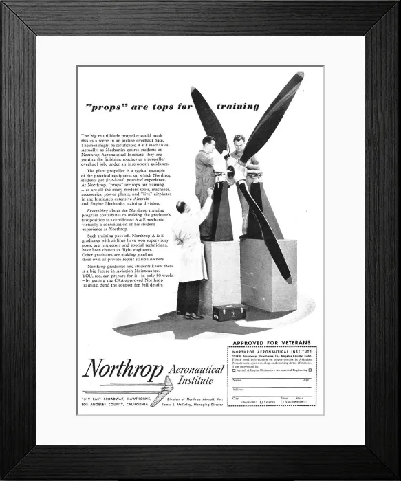 Framed Print : Northrop Aeronautical Institute 1949 Framed Print : Northrop Aeronautical Institute 1949