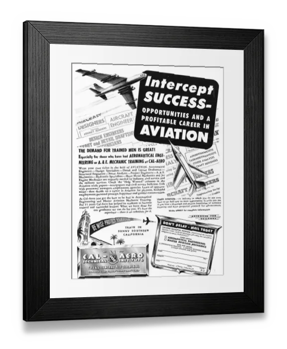 Framed Print : CaL-Aero Technical Institute 1950 Advert Framed Print : CaL-Aero Technical Institute 1950 Advert