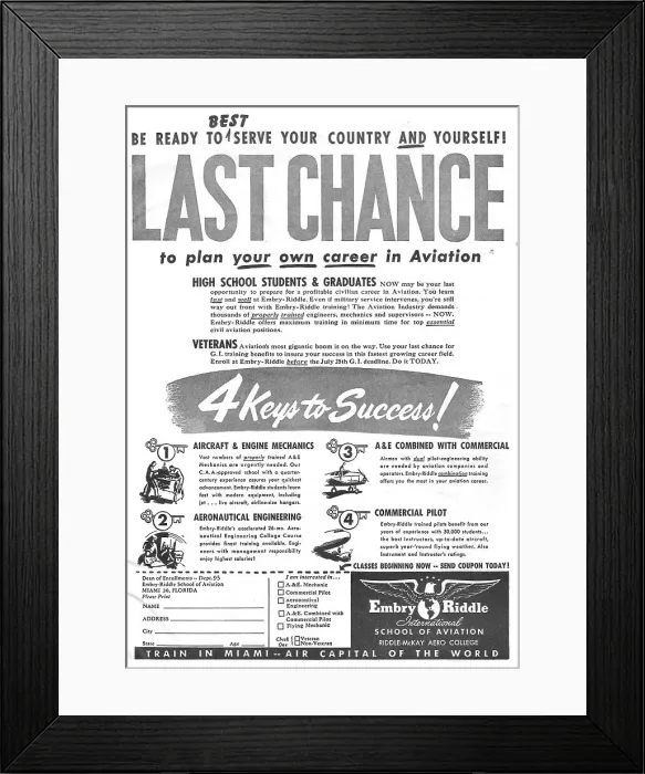 Framed Print : Embry-Riddle International School Of Aviation 1951 Advert Framed Print : Embry-Riddle International School Of Aviation 1951 Advert