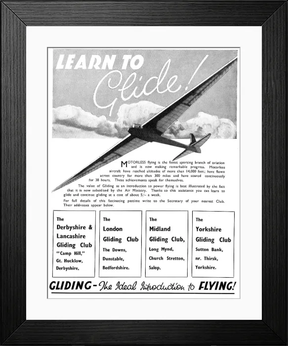 Framed Print : Gliding Clubs - Derbyshire, London, Midland & Yorkshire Framed Print : Gliding Clubs - Derbyshire, London, Midland & Yorkshire