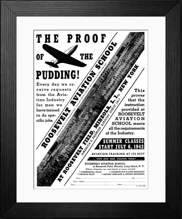 Framed Print : Roosevelt Aviation School. Roosevelt Field, Mineola 1942 Framed Print : Roosevelt Aviation School. Roosevelt Field, Mineola 1942