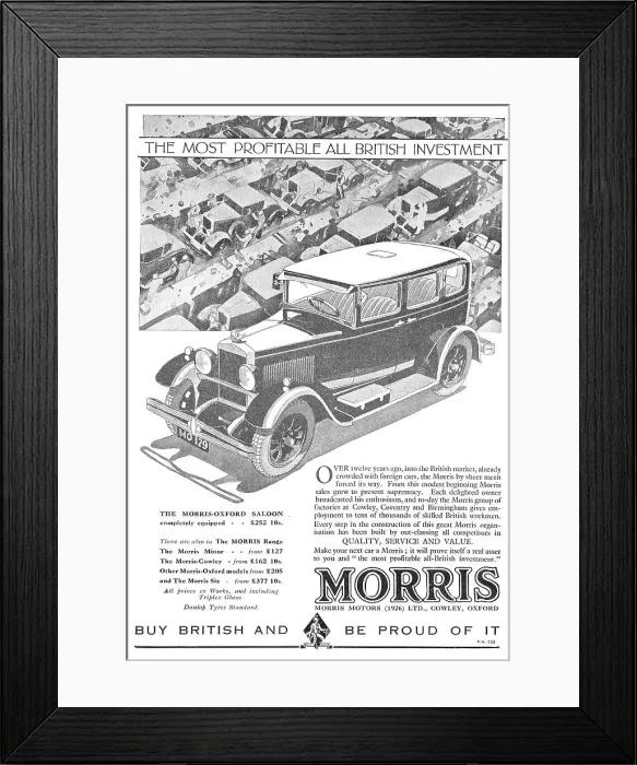 Framed Print : Morris Oxford Saloon £252.10s - Morris Motors Ltd. Date: 1929 Framed Print : Morris Oxford Saloon £252.10s - Morris Motors Ltd. Date: 1929