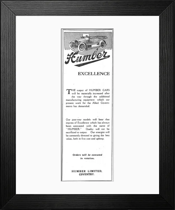 Framed Print : Humber Cars 1918 Framed Print : Humber Cars 1918