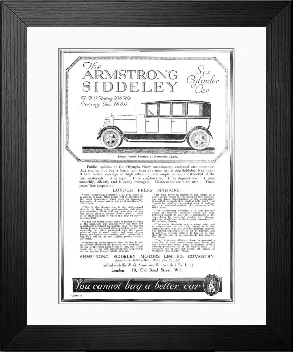 Framed Print : Armstrong Siddeley Motor Cars 1919 Framed Print : Armstrong Siddeley Motor Cars 1919