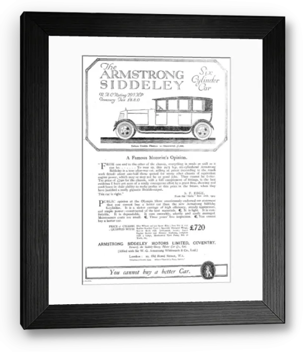 Framed Print : Armstrong Siddeley Motor Cars 1919 Framed Print : Armstrong Siddeley Motor Cars 1919