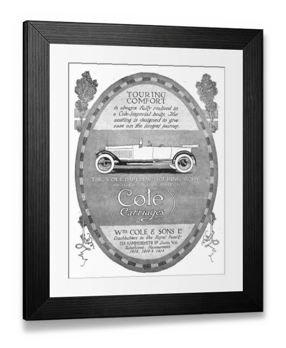 Framed Print : W.Cole & Sons. Cole Cars. The Cole Imperial Touring Car Body Framed Print : W.Cole & Sons. Cole Cars. The Cole Imperial Touring Car Body