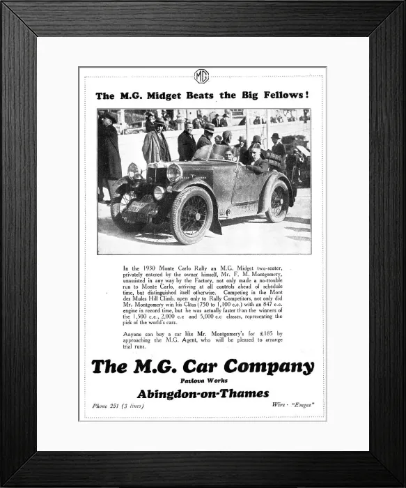 Framed Print : MG Midget Two Seater 1930 Advert Framed Print : MG Midget Two Seater 1930 Advert