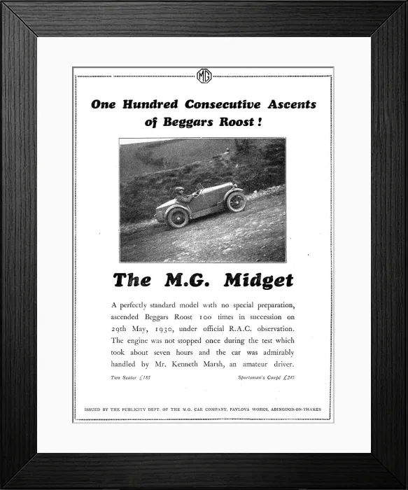Framed Print : MG Midget Beggars Roost 1930 Framed Print : MG Midget Beggars Roost 1930
