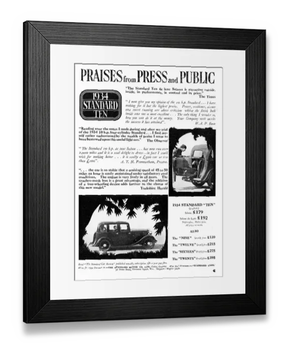 Framed Print : Praise For The 1934 Standard Ten Framed Print : Praise For The 1934 Standard Ten