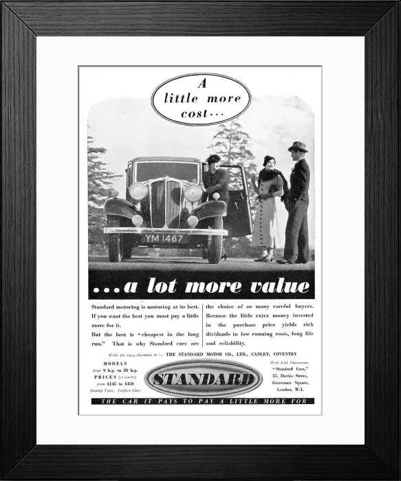 Framed Print : Standard Cars - 9 to 20 HP: Dunlop Tyres & Triplex Glass Framed Print : Standard Cars - 9 to 20 HP: Dunlop Tyres & Triplex Glass