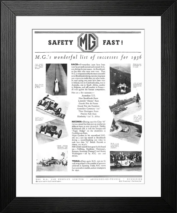 Framed Print : MG Cars - MG Car Company Ltd. Date: 1936 Framed Print : MG Cars - MG Car Company Ltd. Date: 1936