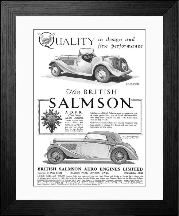 Framed Print : British Salmson Cars & Aero Engines Framed Print : British Salmson Cars & Aero Engines