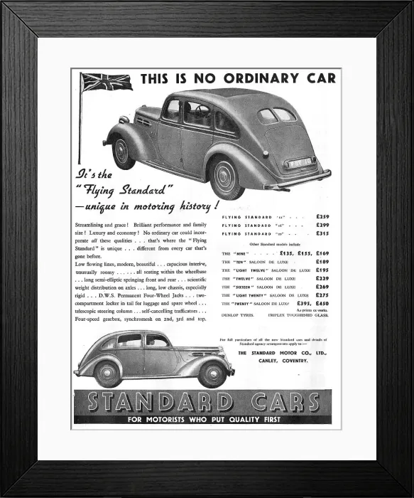 Framed Print : Standard Cars 1936 Model Range Framed Print : Standard Cars 1936 Model Range