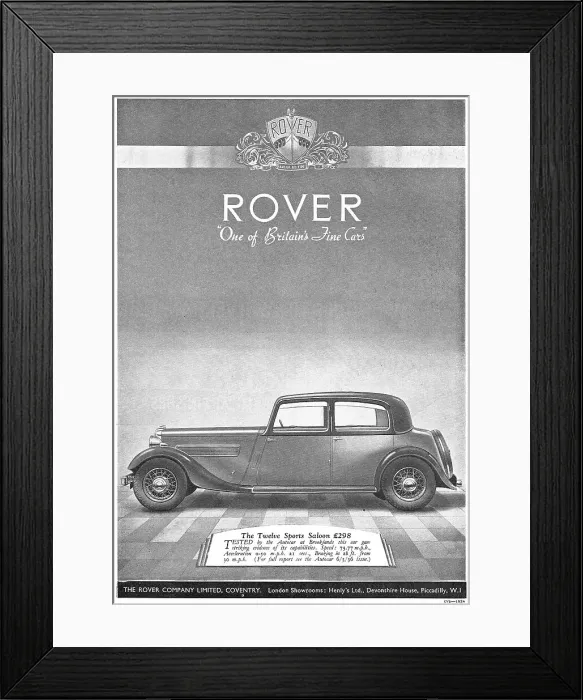 Framed Print : The Rover Twelve Sports Saloon 1936