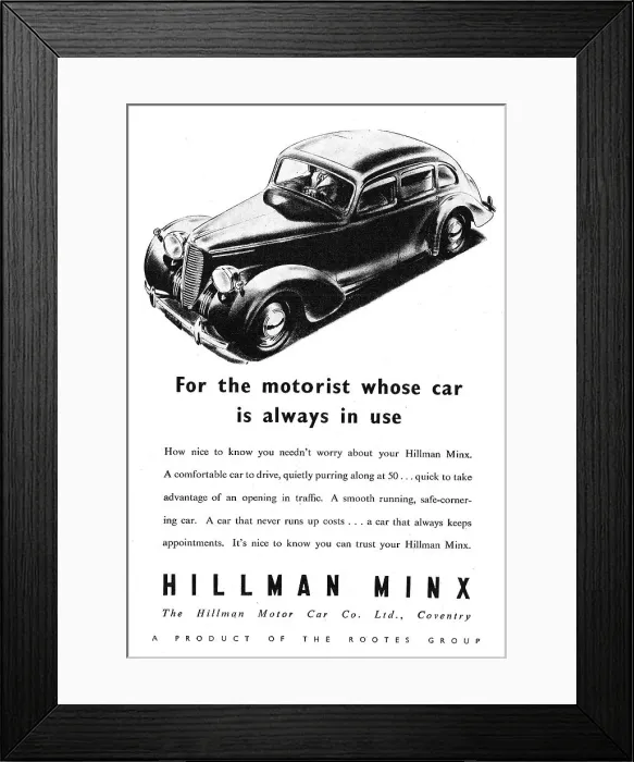Framed Print : 1946 Hillman Minx Advert Framed Print : 1946 Hillman Minx Advert
