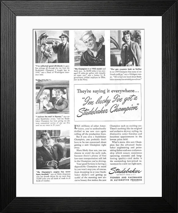 Framed Print : Studebaker Champion 1946 Advert Framed Print : Studebaker Champion 1946 Advert