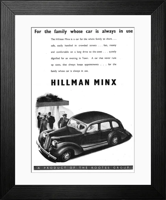 Framed Print : Rootes Group Hillman Minx Motor Car 1947 Framed Print : Rootes Group Hillman Minx Motor Car 1947