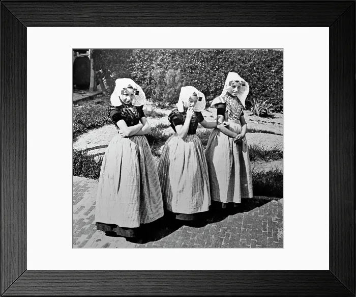 Framed Print : Girls in traditional Zeeland dress, Belgium Framed Print : Girls in traditional Zeeland dress, Belgium