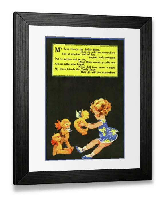 Framed Print : Girl and three teddy bears Framed Print : Girl and three teddy bears