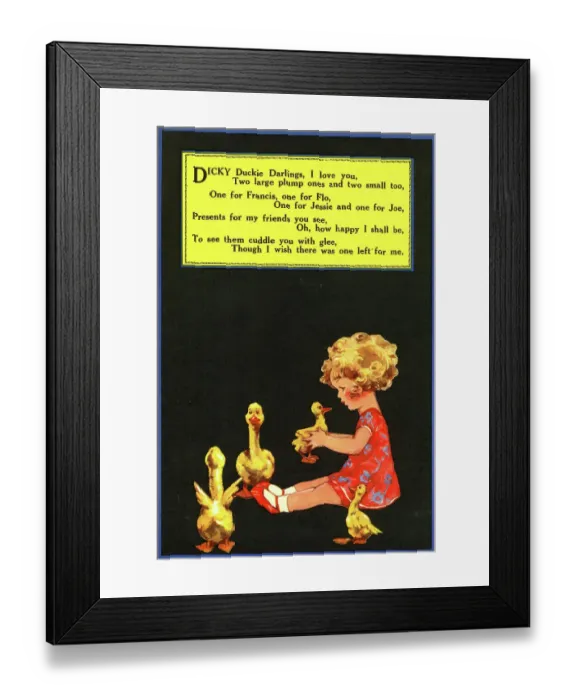 Framed Print : Girl and four ducks Framed Print : Girl and four ducks