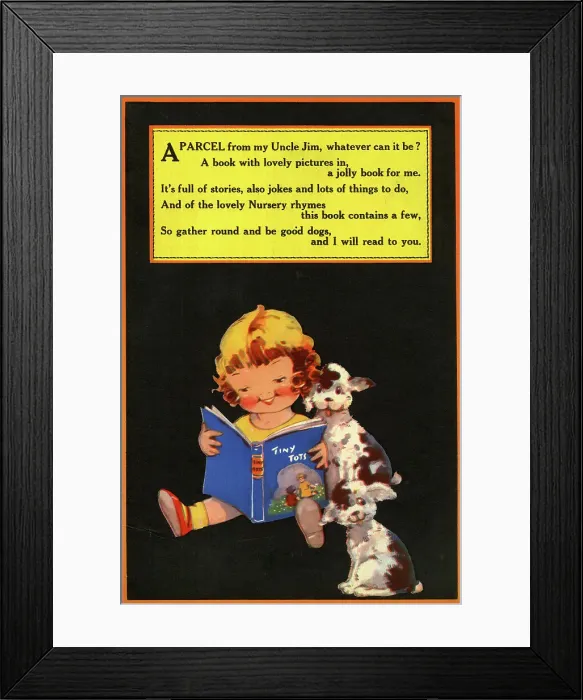 Framed Print : Girl reading a book with two dogs Framed Print : Girl reading a book with two dogs