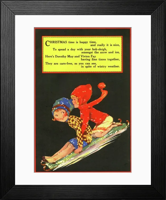 Framed Print : Girls on a sleigh or sledge Framed Print : Girls on a sleigh or sledge