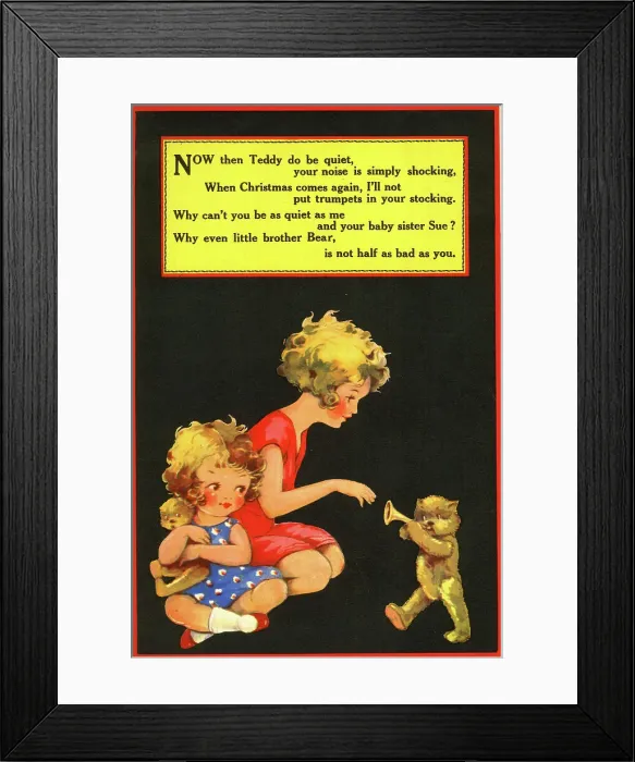 Framed Print : Two Girls and a teddy bear playing a trumpet Framed Print : Two Girls and a teddy bear playing a trumpet