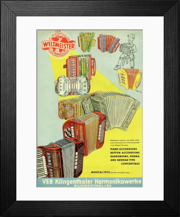 Framed Print : Weltmeister German Accordion Advertisement Framed Print : Weltmeister German Accordion Advertisement